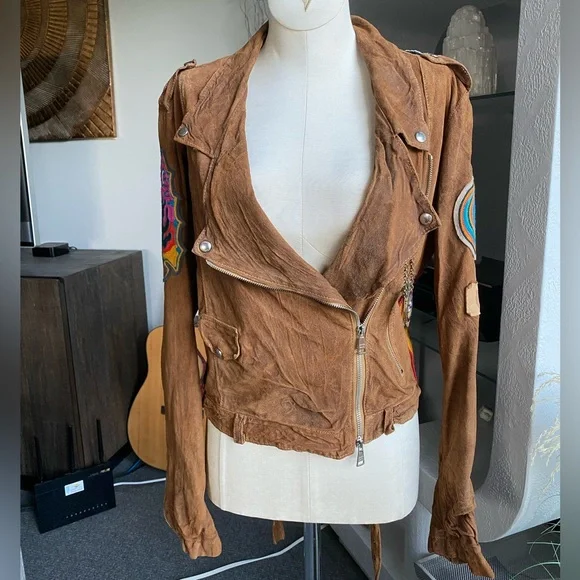 Giorgio Brato Suede Vintage Patches Biker Jacket Agatha NYC festival 60s 70s - Picture 3 of 16